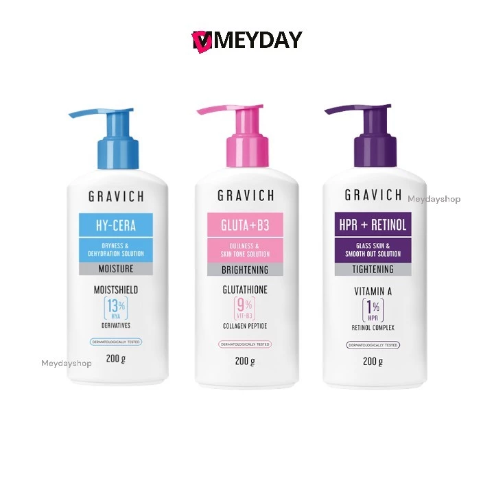 Gravich Intensive Moist Hya / Ultra Firming Retinol / Gluta Bright Complex โลชั่นบำรุงผิว กราวิช ปริมาณ 200 กรัม