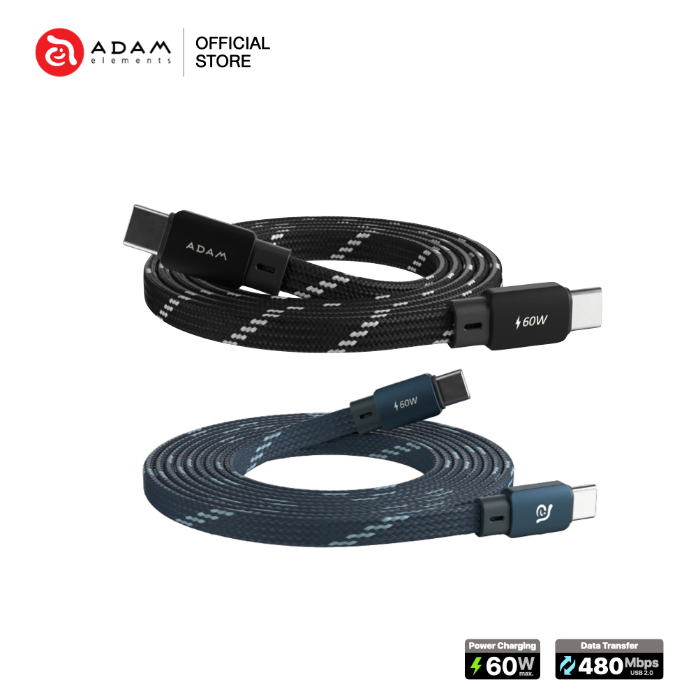 สายชาร์จ ADAM elements CASA C to C Magnetic Flat สายแบน Cable 60W 1M/2M - Black / Blue รองรับเอาต์พุตการชาร์จสูงสุด 60W