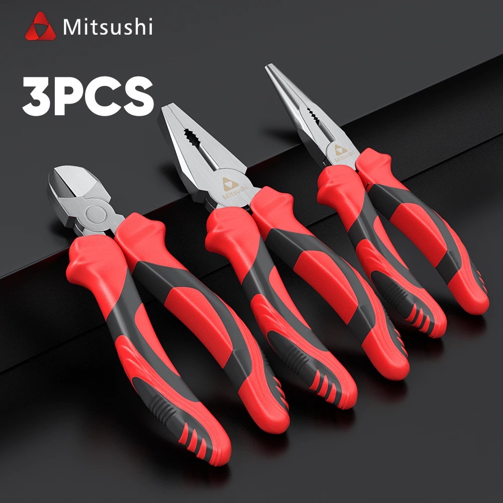 Mitsushi ชุดคีม3pcs คีมปากจิ้งจก คีมปากแหลม คีมตัดสายไฟคีมปากเฉียง คีมช่าง ทำจากเหล็กโครเมียม พื้นผิวเคลือบอย่างดี 6/7