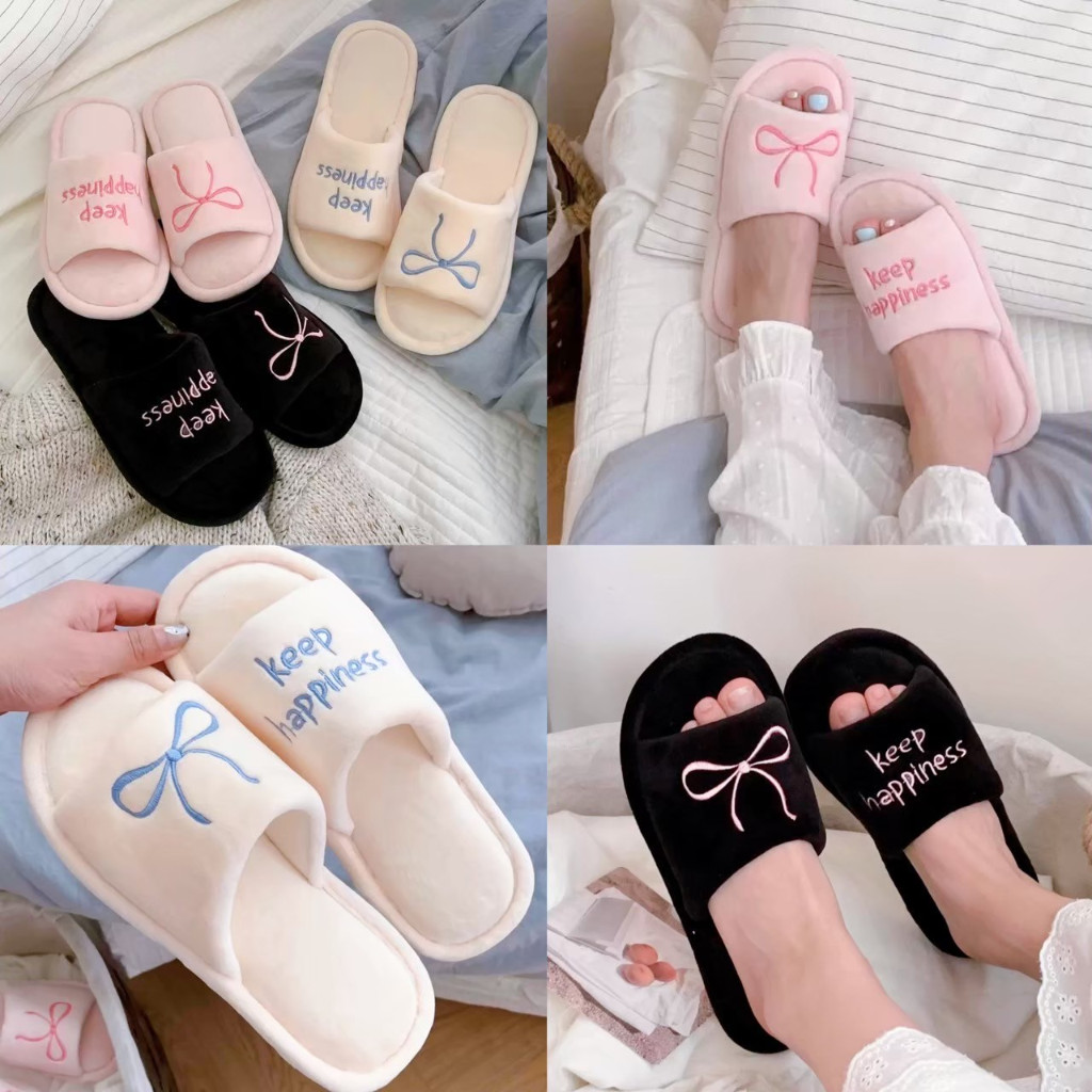ส่งจากไทย🎀 รองเท้า Ribbon ปักโบว์ รองเท้าใส่ในบ้าน พื้นนุ่ม ไม่เจ็บเท้า น่ารัก สไตล์เกาหลี