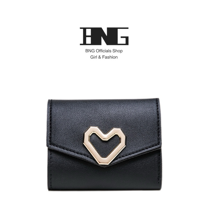 BNG กระเป๋าสตางค์ ใบสั้น โลหะ ลายหัวใจ สไตล์เรโทร สําหรับนักเรียน