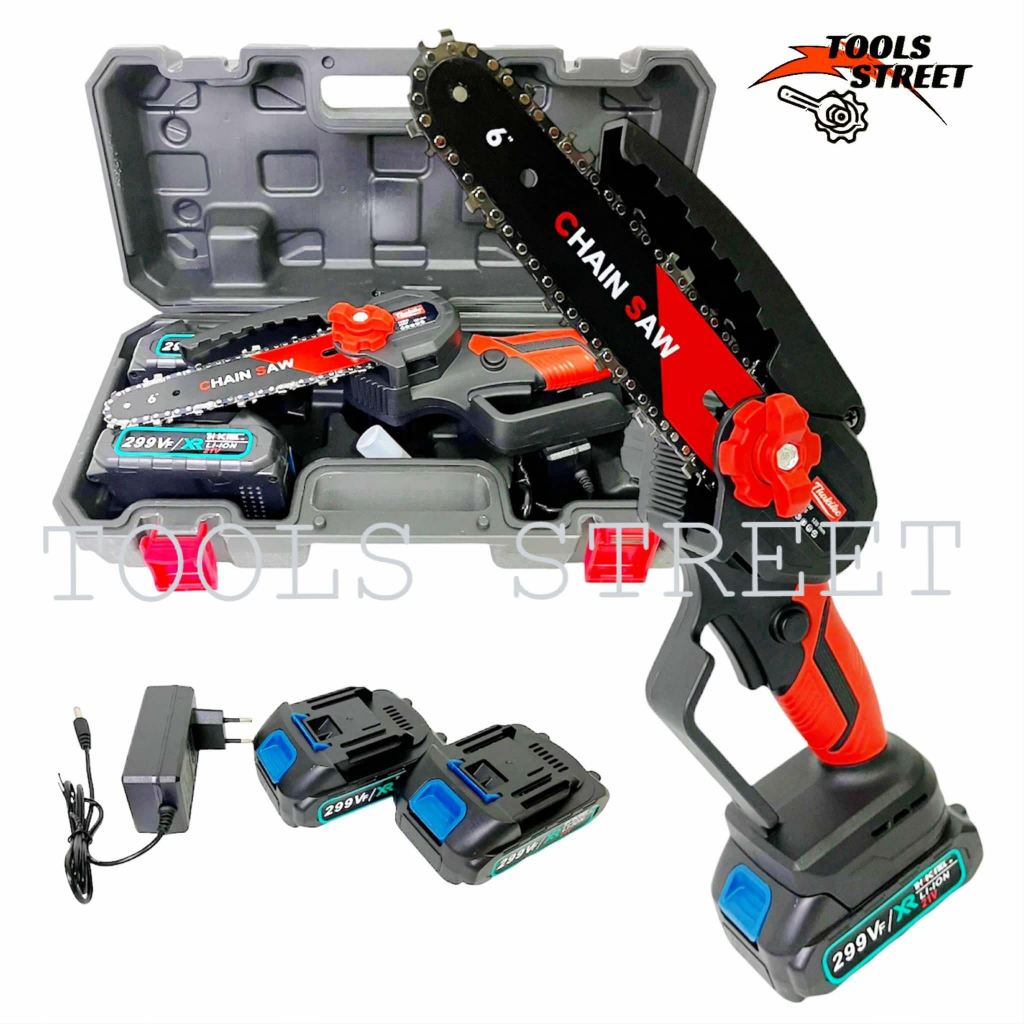 THAKITEC เลื่อยโซ่ไฟฟ้าไร้สาย เลื่อยไฟฟ้า แบต 299Vf  ขนาด 6 นิ้ว เครื่องตัดไม้ไร้สาย ตัดไม้ รุ่นปรับ