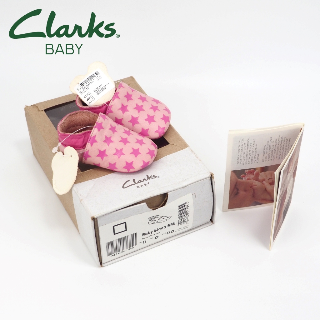 รองเท้าเด็กหนังแท้ CLARKS Baby Shoes Soft Leather Sole Star Slip on Size 0-3 M