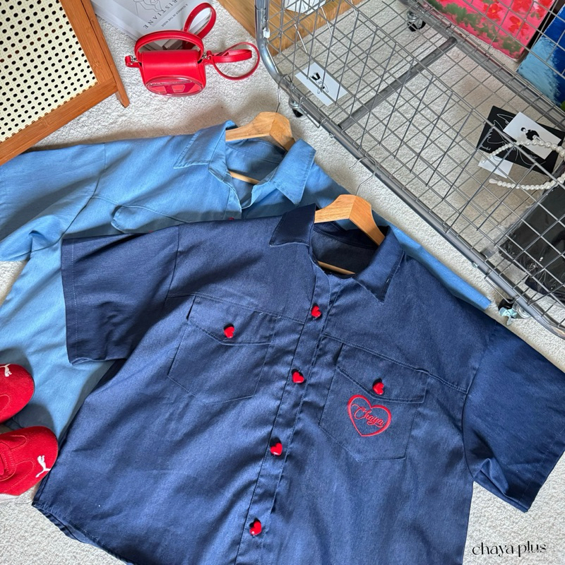 ✅เข้าเพิ่ม พร้อมส่งค่า/LD/ เสื้อเชิ้ตสาวอวบ ผ้ายีนส์ ปักอก กระดุมหัวใจ #เสื้อผ้าไซส์ใหญ่ สาว อ้วน พลัสไซส์ - รูปที่ 2