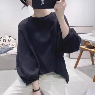 เสื้อยืดแขนยาวทรงหลวมสไตล์เกาหลี สีพื้น Oversize เสื้อผ้าสาวอวบมินิมอลน่ารักๆ เสื้อแขนบอลลูนแฟชั่นสวยๆผู้หญิงฤดูร้อนใหม่