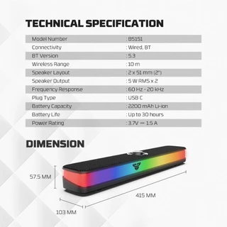 FANTECH ลำโพงเกมมิ่งบลูทูธ ใช้งานทั้งแบบไร้สาย และมีสาย พร้อมไฟ RGB Bluetooth Gaming Speaker รุ่น BS151