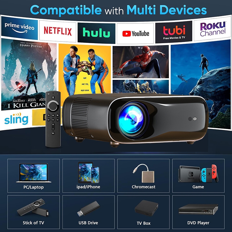 โปรเจคเตอร์ 23500 ลูเมน 4K Ultra HD พร้อม wifi  โปรเจคเตอร์ โทรศัพท์พกพาขนาดเล็กพร้อม Bluetooth