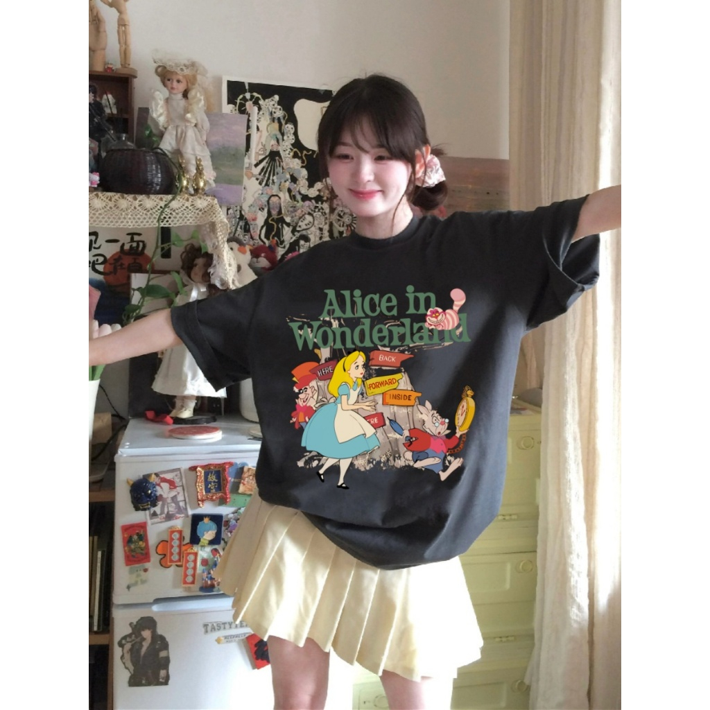 【My-T】พร้อมส่ง! เสื้อยืดOversize ผ้าCOTTON100%ลาย "Alice in Wonderland" น่ารัก การ์ตูน คอกลม t shirt