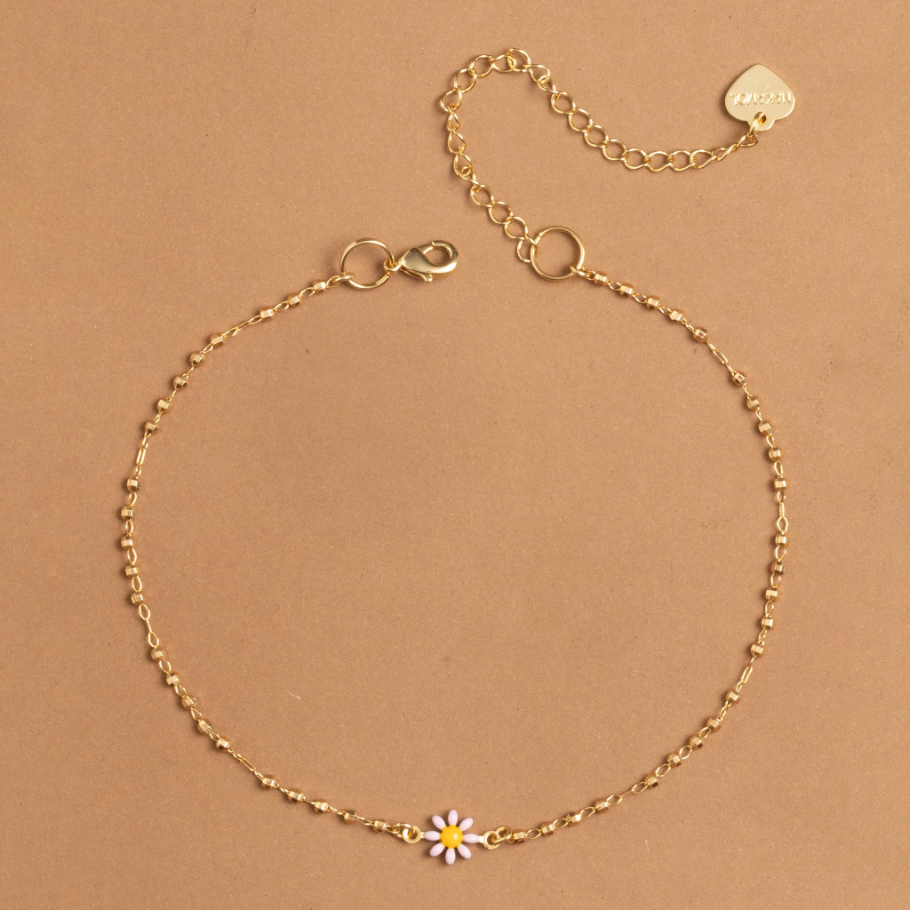 NAKAMOL – FLORAL GOLD ANKLET สร้อยข้อเท้าสีทองจี้ดอกไม้ ราคา ถูกที่สุด ดีลบีเคเค แกลเลอรีภาพที่ 2