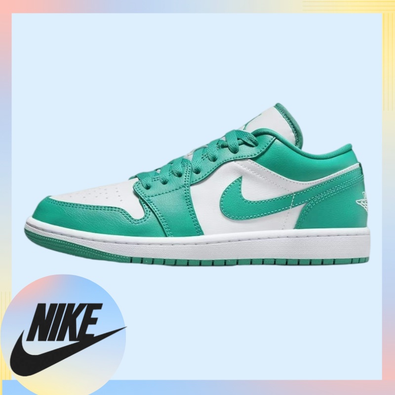 Jordan Air Jordan 1 low รองเท้าบาสเก็ตบอลย้อนยุคต่ำสวมทนของผู้หญิงสีขาวสีเขียวเทอร์ควอยซ์