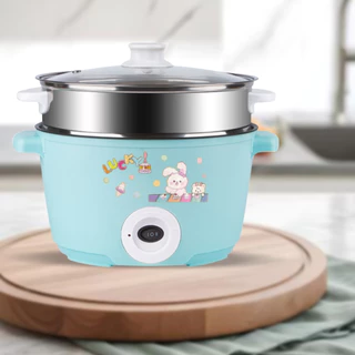 หม้อไฟฟ้าLUCKYGREEN ขนาด22CM ลายกระต่าย หม้อไฟฟ้าอเนกประสงค์