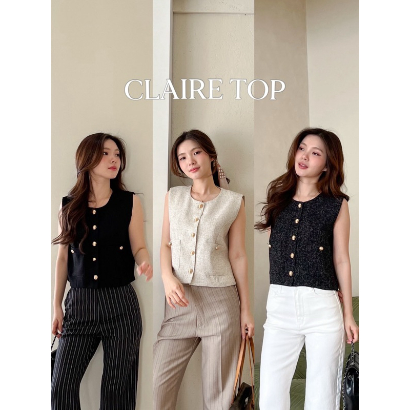 (เหลือ 315.- เก็บโค้ด “ร้านโค้ดคุ้ม 30%” ) SHOP.POPO-Claire top เสื้อ vest กระดุมทอง