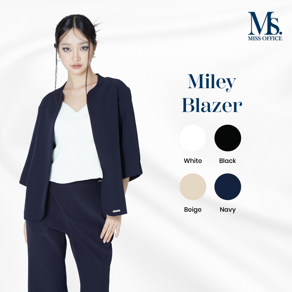 Miss Office เสื้อครอปคลุมแขนผ่าคอปีนเพลท (MB-036)