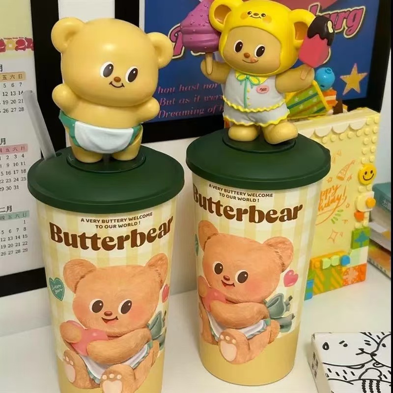 【ของแท้ 】แก้วน้องเนยดุ๊ butterbear แก้วน้ำร่วมแบรนด์ Butter Bear625ml แถมหลอดดูดยาว สุดน่ารัก