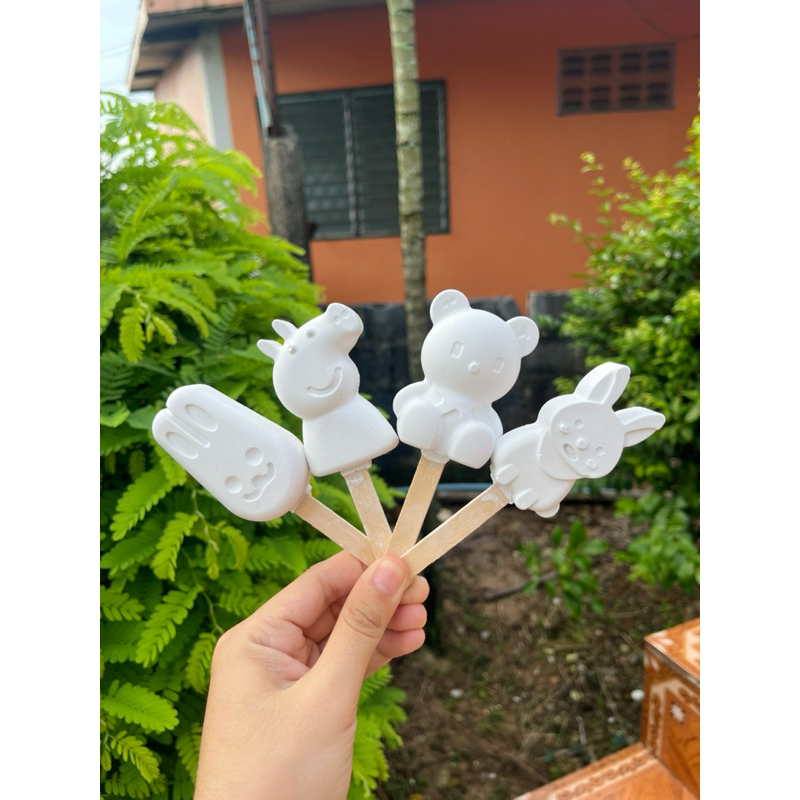 ปูนพลาสเตอร์ระบายสี รูปไอติม แบบที่ 10 มีด้ามจับ พร้อมสีและพู่กัน เลือกแบบได้ พร้อมส่ง