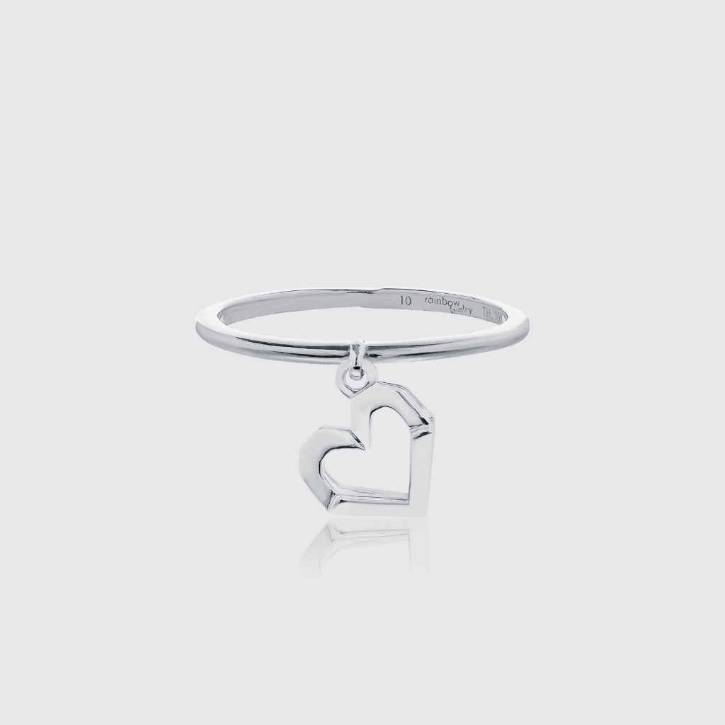 ORIGAMI LUCKY RING แหวนห้อยจี้ลายกระดาษพับ สัญลักษณ์แห่งความโชคดี และ ความสุข 13 ลาย สี White Gold