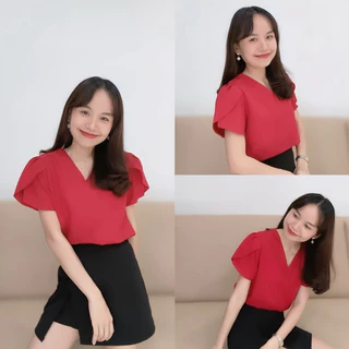เสื้อคอวีแขนทิวลิป รุ่น Be Happy