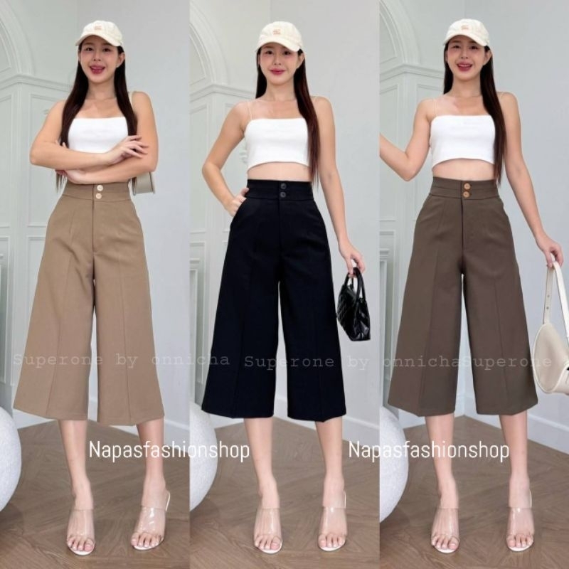 New collection (S-3XL)กางเกง 4 ส่วน แต่งขอบเอว กระดุม 2 เม็ด ทรงสวยดูแพง ใส่สบาย