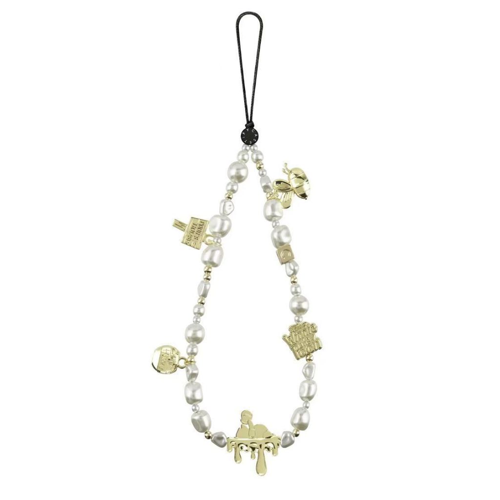 CASETiFY Winnie the Pooh silver-white pearl beaded mobile phone chain strap diagonal lanyard high-end girls
