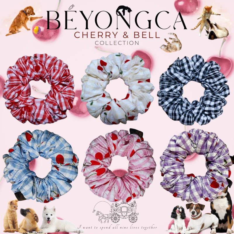Beyongca Scrunchies รุ่น Cherry & Bell ลิขสิทธิ์แท้ มี 6 สี ยางรัดผมโดนัท Hair-Tie Rubber band ยางมัดผม หนังยางมัดผม