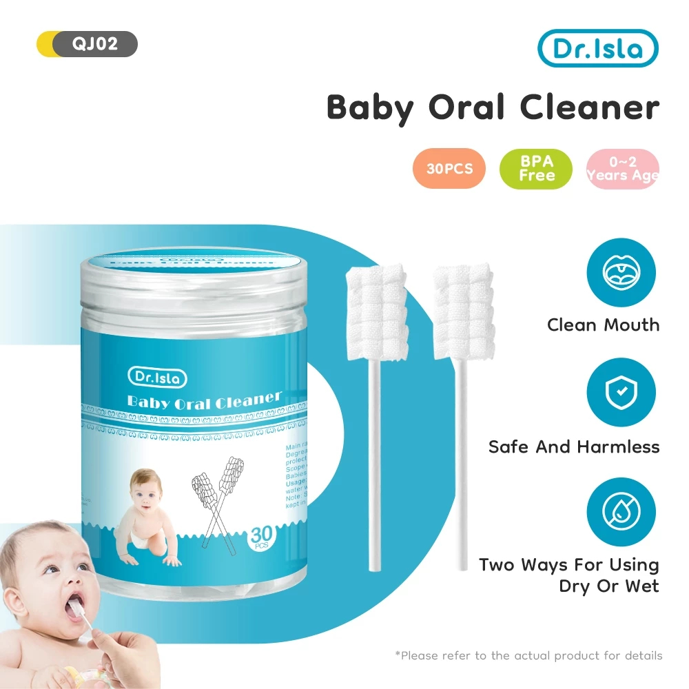 Dr.Isla QJ02 ผ้าก๊อซทําความสะอาดช่องปากแบบใช้แล้วทิ้ง 30ชิ้น เช็ดฟัน ที่เช็ดลิ้นเด็ก ผ้าก๊อซแท่งแบบหัวเกลียว 3D