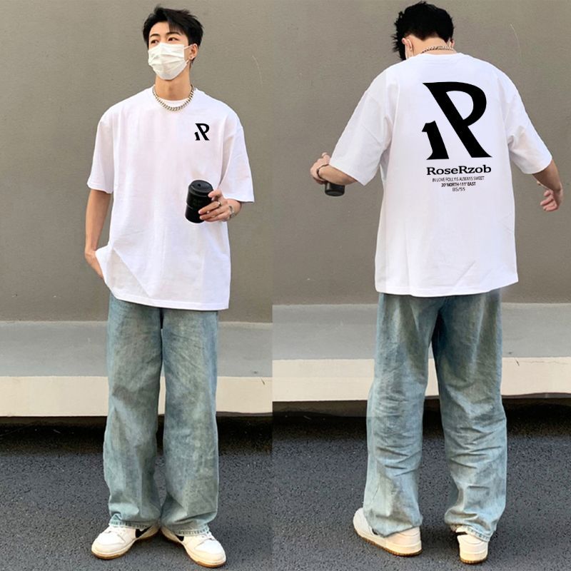 Y-T 【ขายร้อน】 เสื้อยืดแขนสั้น เสื้อคอกลม ไม่จำเป็นต้องรีดผ้า ไม่หดตัว ผ้าฝ้าย 100% สวมใส่สบาย "R" พิมพ์ S-4XL