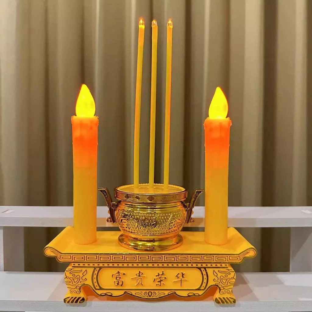 กระถางธูป เทียนไฟฟ้าled ธูป3ดอก พร้อมเทียนไฟ แถมถ่านฟรี