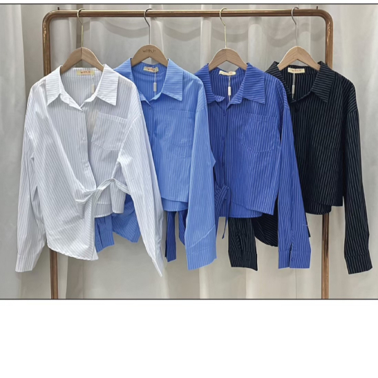 ลด 75.- พิมพ์ WTSD12 with.it.store - TPW1339 stripe waist button top เสื้อเชิ้ตกระดุมเอวลายริ้ว