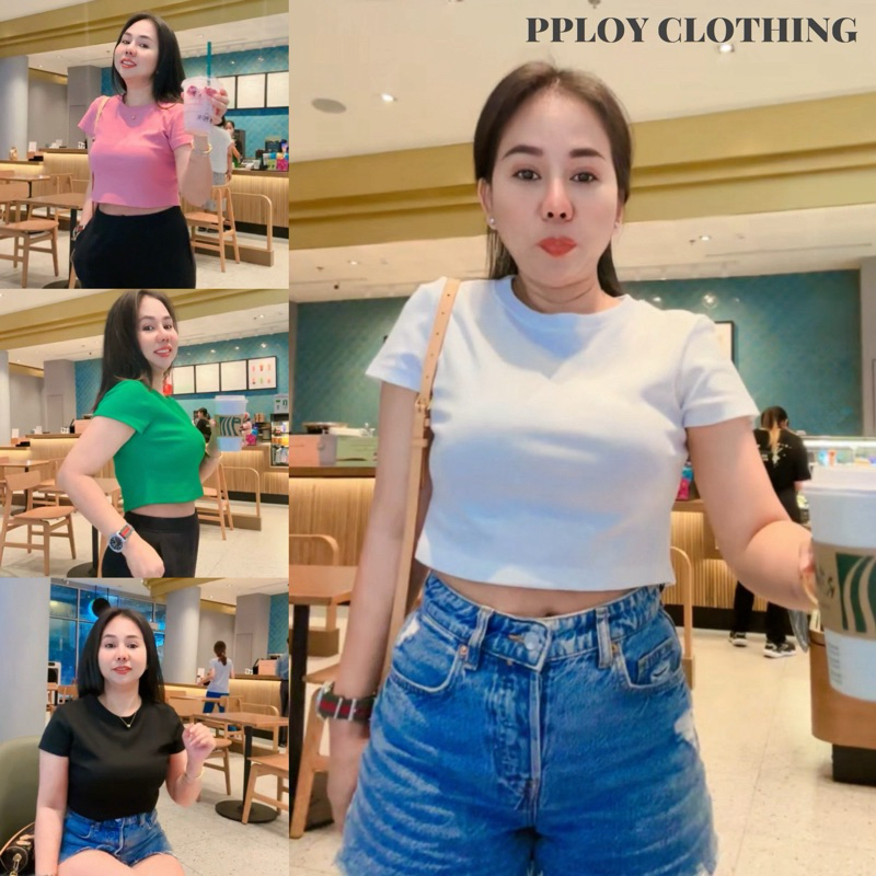 [ ส่งฟรี การันตี ผ้าดีสุด 🔥 ] Pploy Clothing เสื้อยืด เสื้อครอป เสื้อครอปผู้หญิง ผ้าร่อง ใส่สบาย ไม่