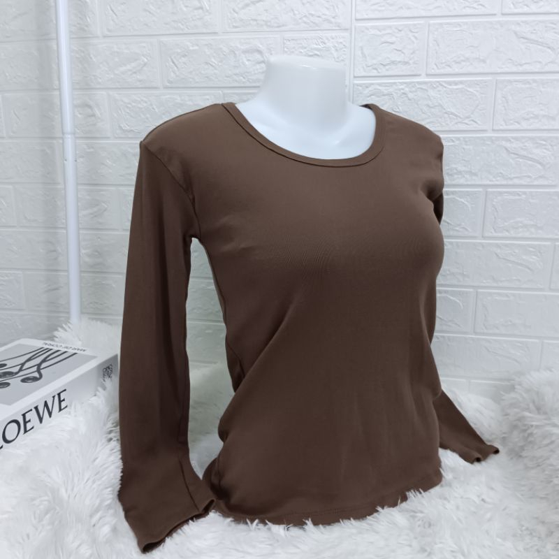 (N105) เสื้อยืดคอกลม แขนยาว สีพื้น ยาวเต็มตัว ผู้หญิง Lady Clothing Women Cotton Tshirt - รูปที่ 6