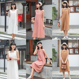 Teera❤️พร้อมส่ง✨เดรสยาวคอเหลี่ยมสาวมินิมอล ผ้าลินินสวย💓มีกระ…