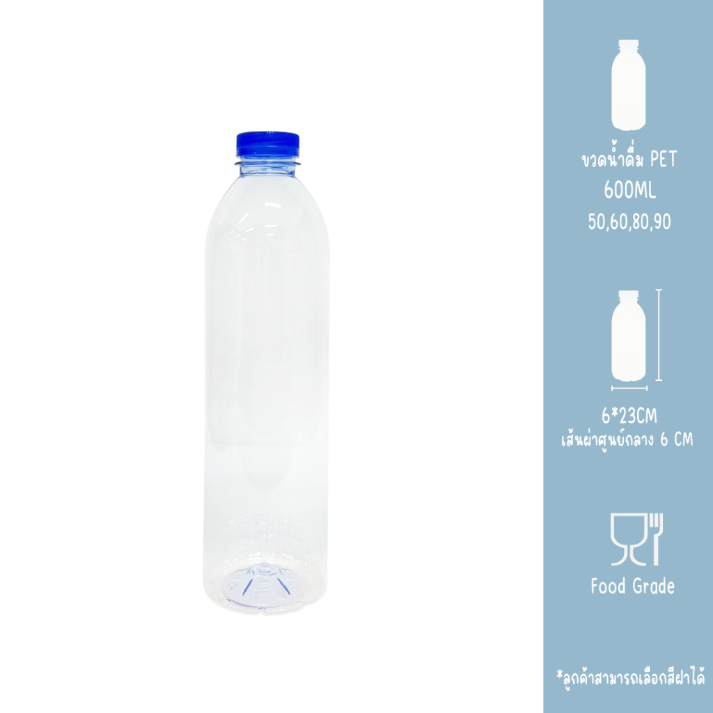 ขวดน้ำดื่ม PET +ฝาบิดขาด ขวดเปล่าทรงกลม ขนาด 600 ml ขวดน้ำดื่มสีใส ยกแพ็ค50-90ใบ พร้อมฝา