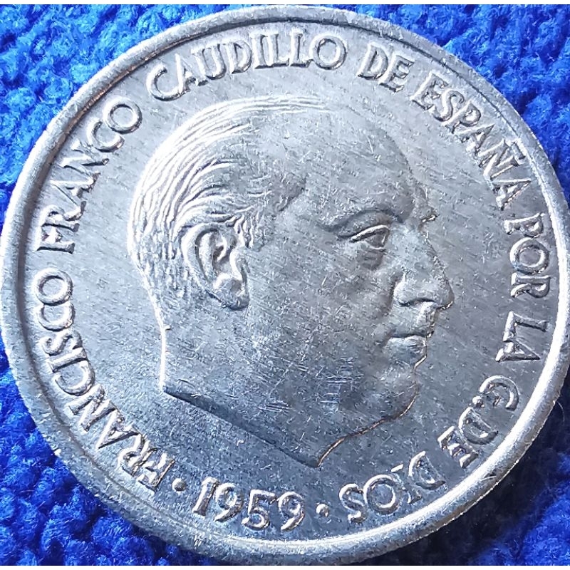 เหรียญ​ สเปน​ Spain,​ 10 Centimos,(ยุค​Francisco Franco), ไม่​ผ่าน​ใช้​ UNC,​ #​4555