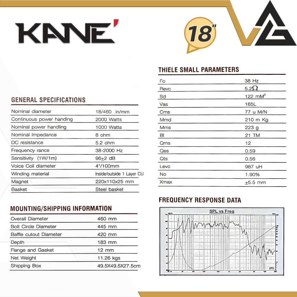 KANE Morakot III ดอกลำโพง ซับเบส 18นิ้ว มรกต 1000W วูฟเฟอร์ เครื่องเสียง Subbass Speaker Woofer