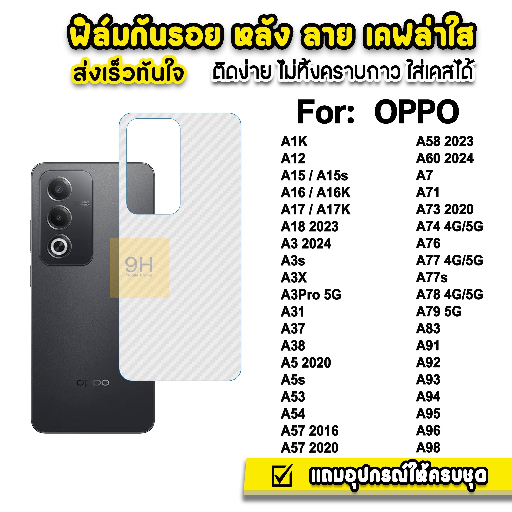 ฟิล์มหลัง เคฟล่า For OPPO A15 A16 A17 A18 A3 X A3Pro A38 A54 A57 A58 A60 A74 A76 A77 s A78 A79 A98 ฟิล์มกันรอย oppo