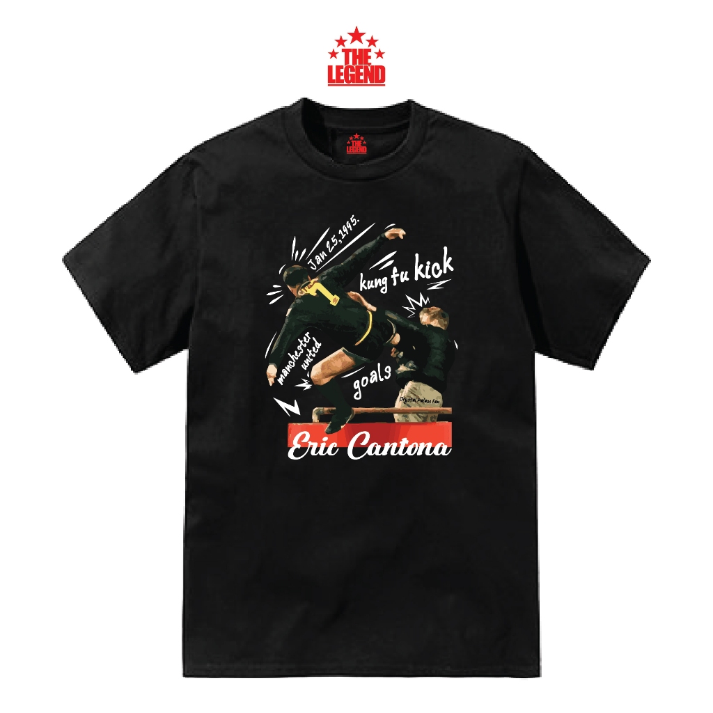 เสื้อยืดลาย Eric Cantona kung fu kickซุปเปอร์สตาร์ตำนานนักเตะ ผ้าโคตรเทพใส่สบายไม่ร้อนไม่ยับไม่ย้วย ทรงสวย