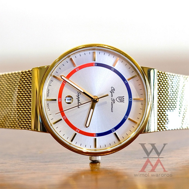 นาฬิกา OP (Olym Pianus) รุ่น 5712M-616 Sapphire QUARTZ (หน้าขาว-เรือนทอง)