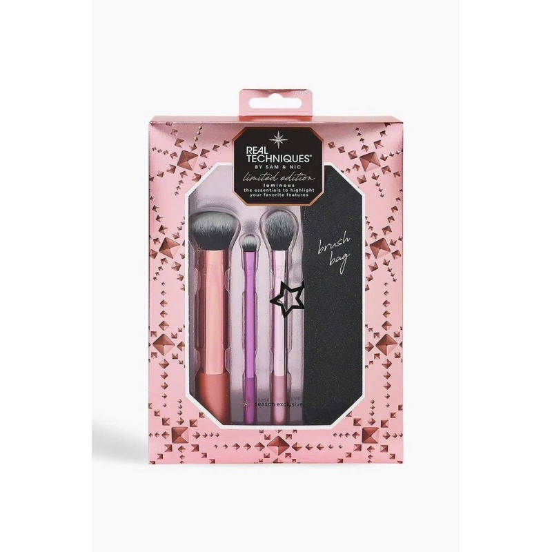 ตำหนิ ด้ามจับเหนียว Real Techniques Luminous Brush Set แปรง 3 ชิ้น + Bag