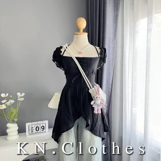 Jelly top : เสื้อแขนตุ๊กตาแต่งสายเดี่ยว เนื้อผ้าแก้ว ทรงแมงกะพรุน ร้อยเชือกปรับช่วงหน้าอกได้ KN.Clothes