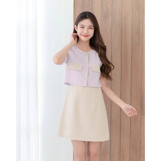 (XS-3XL) Zuzee dress - ชุดเดรสทำงาน ชุดทำงานผู้หญิง เดรสทูโทน ตัดต่อผ้าทวีดสวยหรูดูแพง - CRAYONBRAND