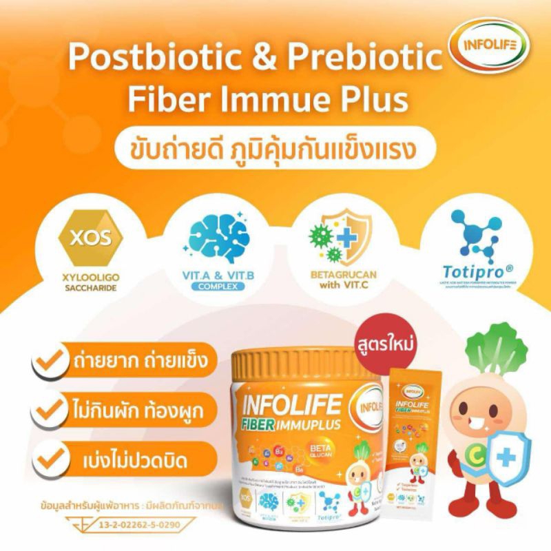 “ส่งฟรี ส่งทุกวัน😊”ไฟเบอร์เด็ก อินโฟไลฟ์ ไฟเบอร์(Infolife fiber Immuplus) สูตรใหม่