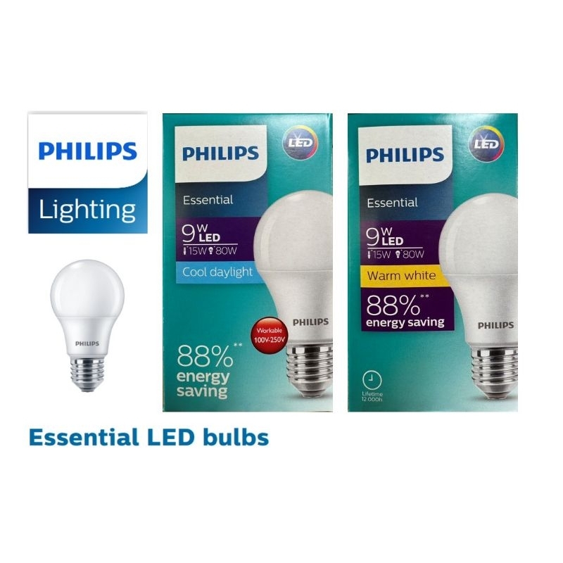 หลอดไฟ LED Philips 9W แสงขาว/แสงเหลือง ขั้วE27 ประหยัดไฟ ทนทาน