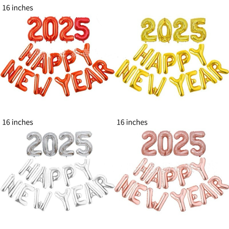 ลูกโป่งฟอยล์Happy new year 16นิ้ว 2025 ลูกโป่งสวัสดีปีใหม่ 2025 ลูกโป่งฟอยล์ ทอง เงิน โรสโกลด์ ลูกโป่งตัวเลข
