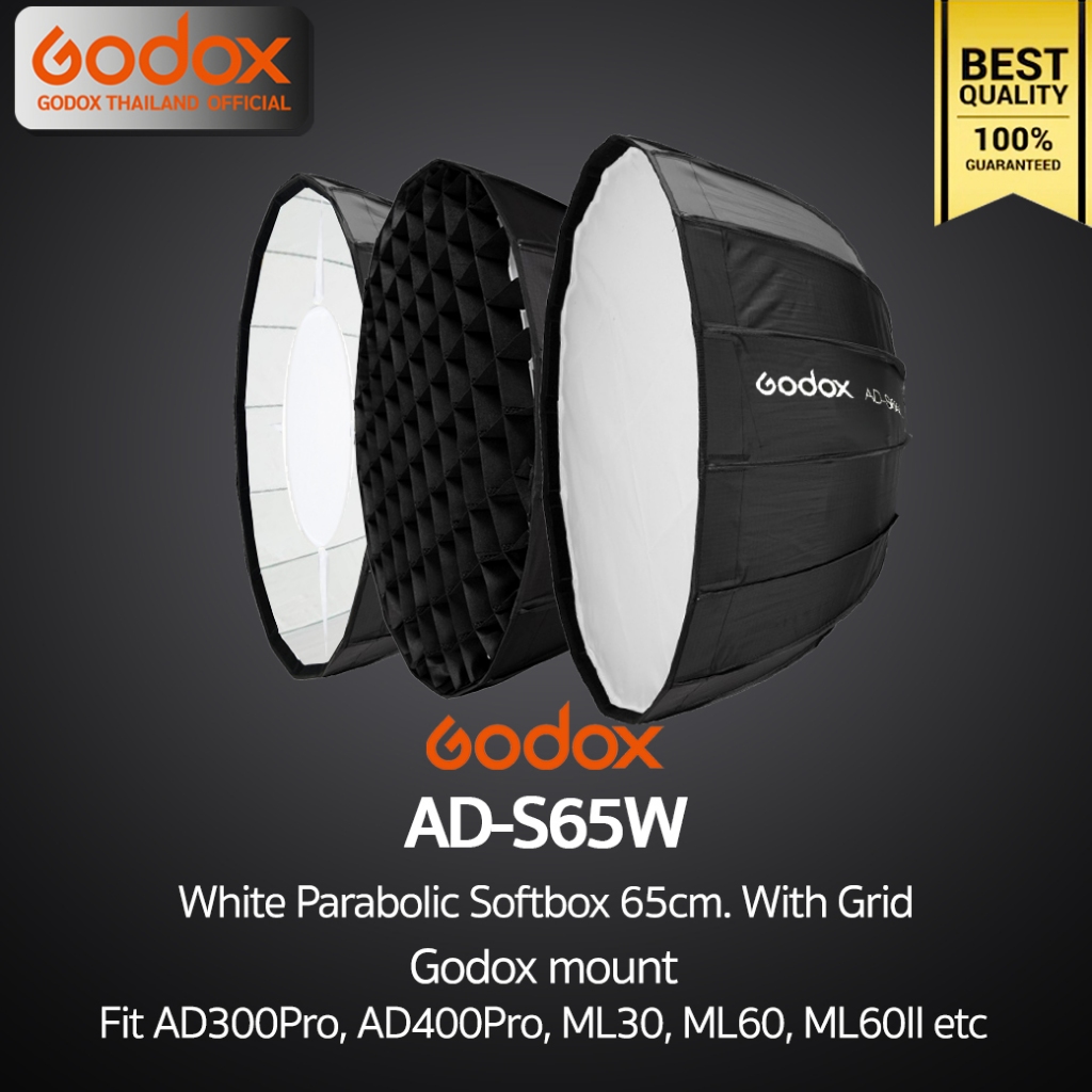 Godox Softbox AD-S65W White Parabolic 65cm. With Grid - Godox Mount - For AD300Pro, ML30, ML60, ML60II , AD400Pro, etc
