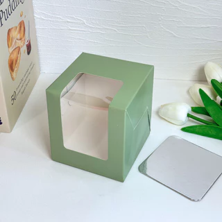 กล่องใส่เค้กชิ้นเดี่ยวสูง 11 ซม. ทรงจตุรัสทรงสูง หน้าต่างวี 10x10x11 cm. (40ใบ/แพ็ค) ฐานรอง1000แกรม