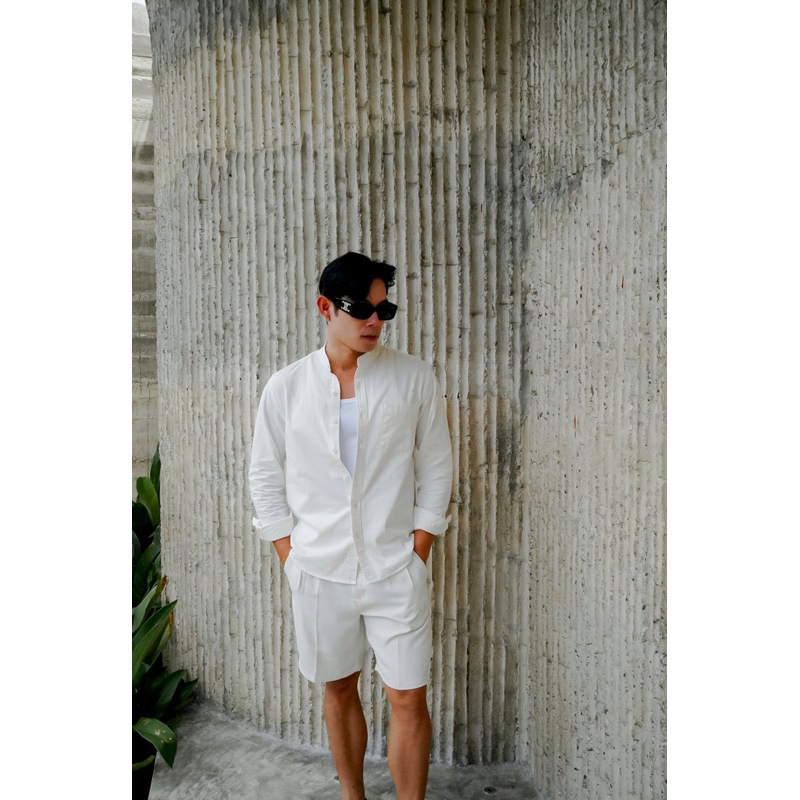 ROBMAN เสื้อเชิ้ตผู้ชายสีขาว มินิมอล คอจีน คอแมนดาริน คอตั้ง ผ้า Cotton Linen เสื้อผู้ชายเกาหลี ผู้ชายสายฝอ RM7002 ผ้าดี