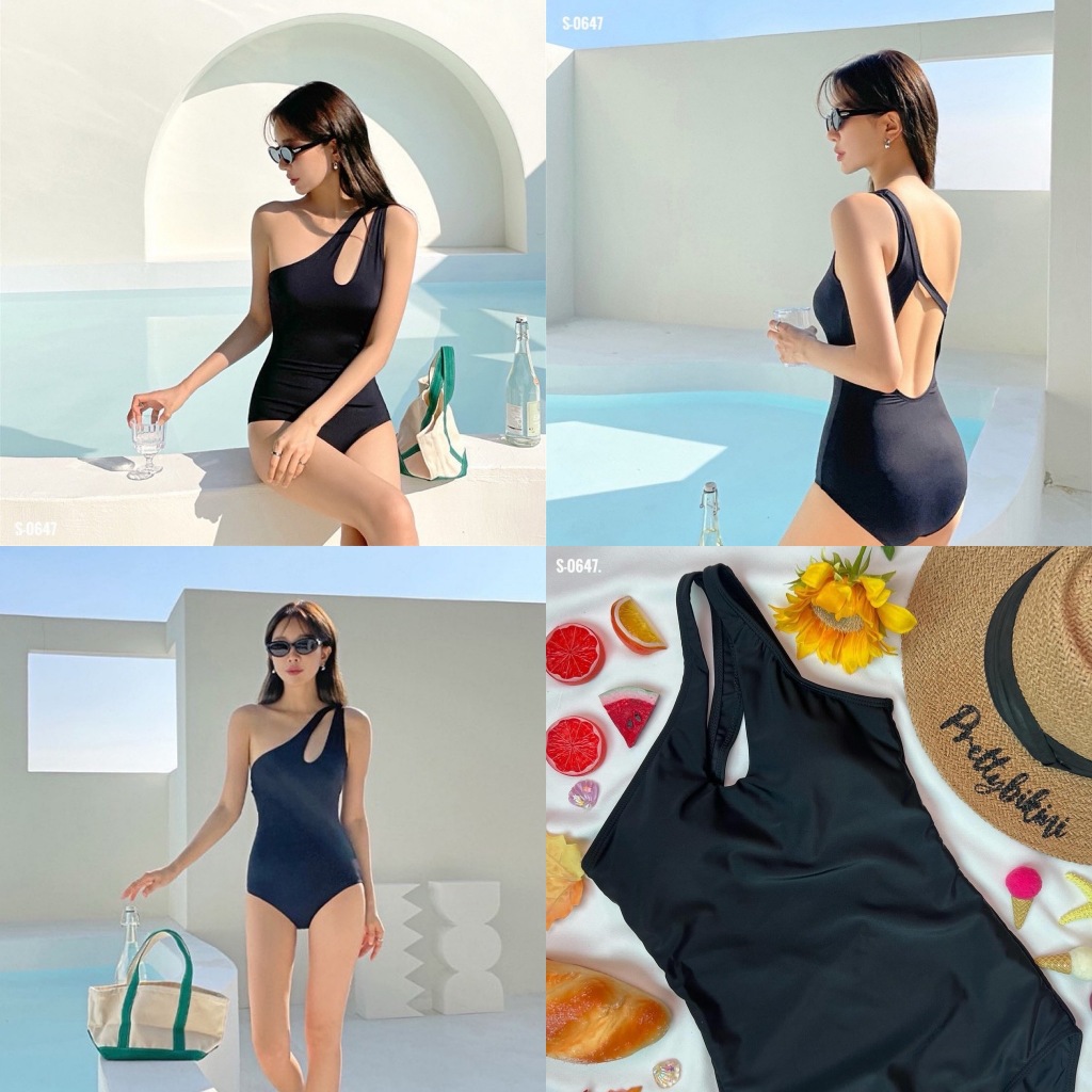 S-0647 ชุดว่ายน้ำ วันพีช เรียบแต่โก้ไม่เบา บ่าเดียว ดีเทลโชว์หลังเล็กๆกำลังน่ารีกกรุบๆค่ะ