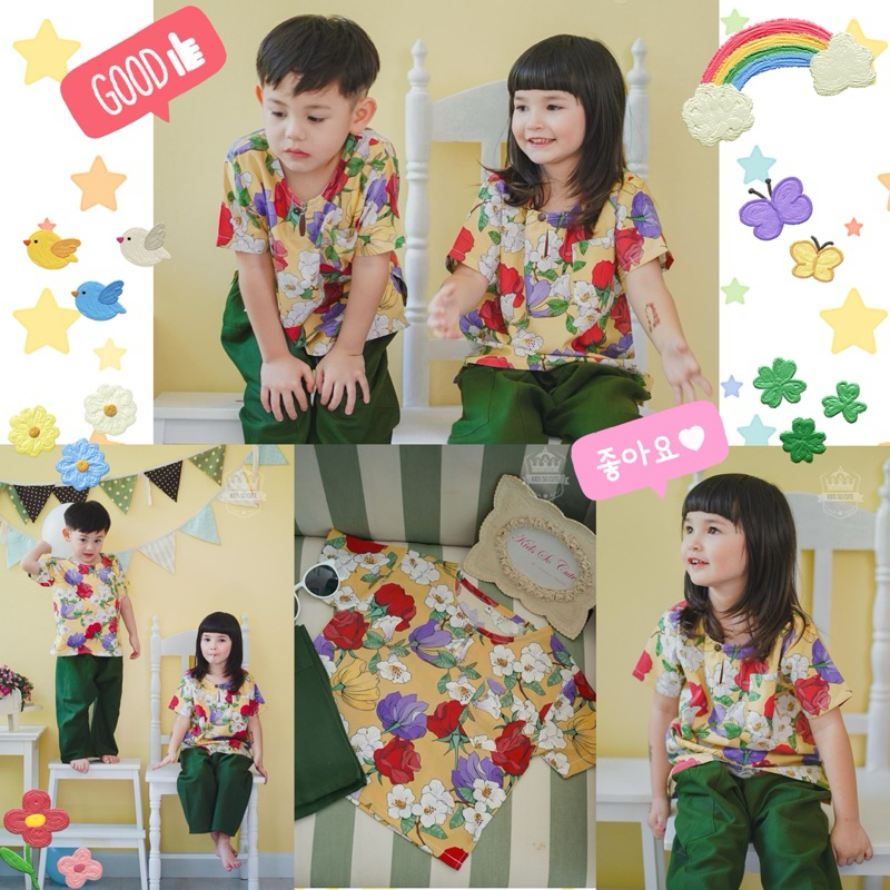 ชุดลำลองผ้าไทยดอกเหลือง กางเกงเขียว A