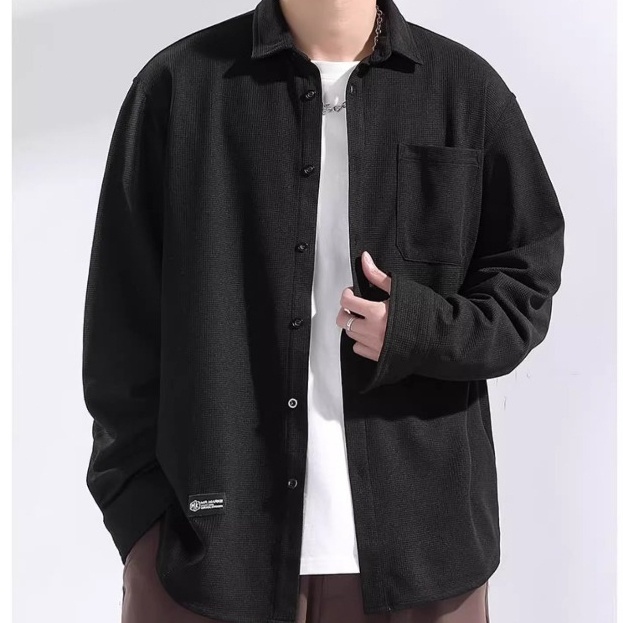 🔥45-112KG🔥เสื้อคนอ้วน เสื้อผู้ชายไซส์ใหญ่ ผ้าฝ้ายนิ่ม ลายวาฟเฟิล แบบเรียบง่าย ผ้านุ่มไม่เปลี่ยนรูปทรง