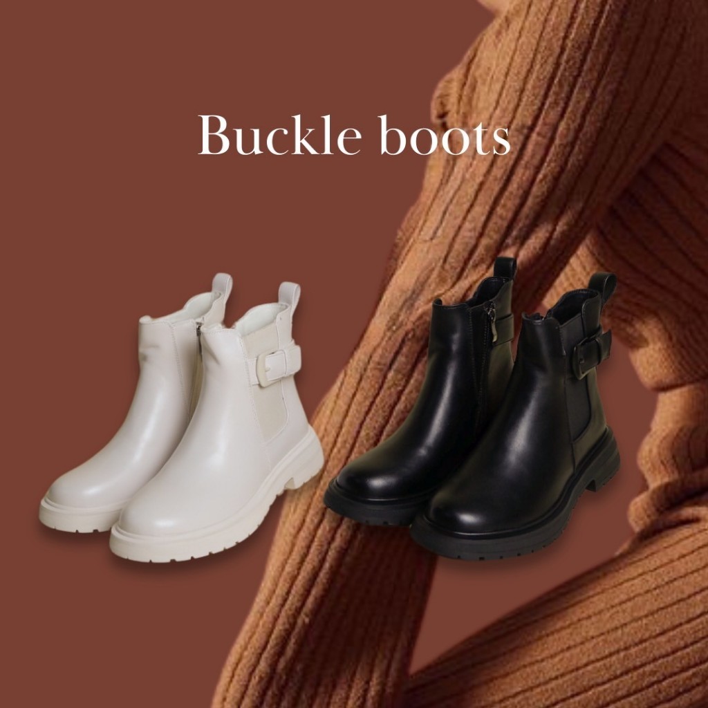 Buckle boots รองเท้าบูทหนังนุ่ม เดินหิมะ ดีไซน์เก๋ ความสูง 2 นิ้ว แบรนด์ LOOK AT WE
